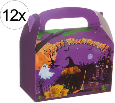 12x Halloween Cadeaudoos – Bonbondoos / Pralinedoos met Deksel – Traktatiedoos – Geschenkverpakking – Snoepdoosje met Halloween Thema
