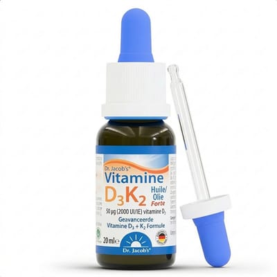 Dr. Jacob’s Vitamine D3K2 Forte Druppels 2000 IU - 50 µg Vitamine D3 & 50 µg Vitamine K2 MK-7 - 600 Doseringen - Vitamine D3 K2 Druppels in MCT Olie - Made in Germany