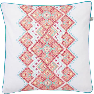 Dutch Decor PETRO - Kussenhoes geborduurd patroon 45x45 cm - aztec - aqua - blauw- wit - roze - oranje - 100% katoen - met rits