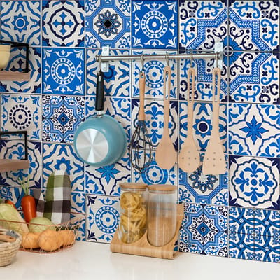 Zelfklevende tegelmuurstickers voor keuken en badkamer - 30 Danilo Azulejos tegelstickers - 30 stickers 20x20cm