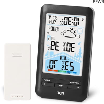 RFWR® Weerstation met buitensensor en radiowekker | Met ventilatieadvies, hygrometer, thermometer en geanimeerde weersvoorspelling