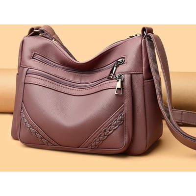 Sac à dos diagonal en cuir souple et léger pour maman d'âge moyen, grande capacité, en PU, pour le shopping, multicouches et tendance violet