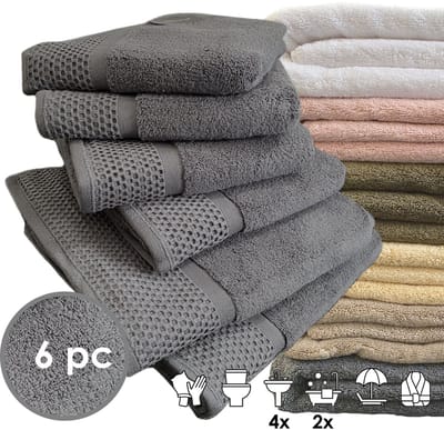 iSleep Deluxe Badtextiel - Voordeelset (6 delig) - 4x Handdoek 60x110 cm - 2x Badlaken 70x140 cm - Antraciet