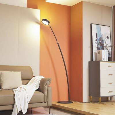 Lucande booglamp Boga, zwart, metaal, dimbaar