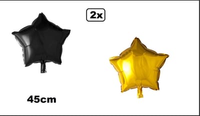 2x Folieballon Ster zwart en goud (45 cm) - Black and gold party - Gala party ballon feest festival green stars evenement