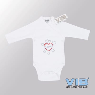 VIB® - Rompertje (overslag) Luxe Katoen - Mama Hartjes (Wit) - Babykleertjes - romper - rompertjes - rompertjes met tekst - baby cadeau - baby aankondiging - overslagromper