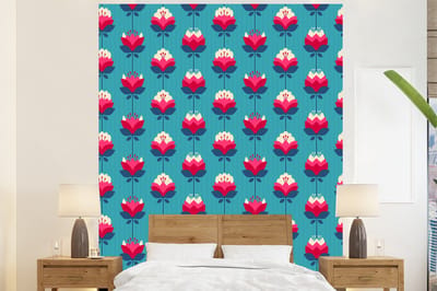 Behang - Fotobehang Patronen - Retro - Bloemen - Lelie - Breedte 225 cm x hoogte 280 cm