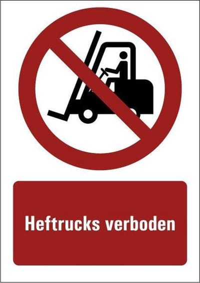 Heftrucks verboden tekststicker 420 x 297 mm (A3)