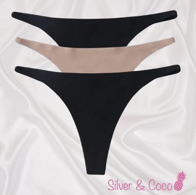 SilverAndCoco® - 3 Stuks Naadloze Strings / Seamless String Onderbroek Dames / Zacht Brazilian Slipje / Naadloos Stretch Ondergoed Vrouw / Strings Dames Lingerie Broekje Slip Black Nude - Zwart / Camel Small