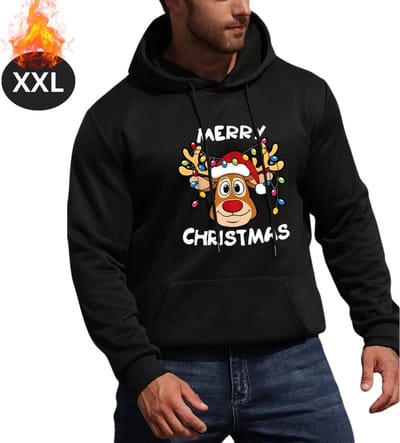 Bovista Kersttrui - Heren - Foute Kersttrui - Christmas Sweater - Cartoonprint - Kerst Sweater - Christmas Jumper - Hoodie - Zwart - XXL