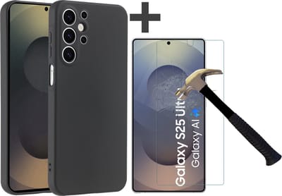 Hoesje geschikt voor Samsung Galaxy S25 Ultra hoesje zacht siliconen met gehard glas Screenprotector- Arara backcover - Zwart
