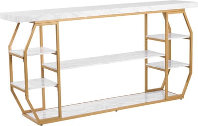 3-Laags Marmeren Consoletafel met Gouden Geometrisch Ontwerp