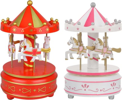 Draaimolen Muziekdoos - Carrousel Decoratie - Bureau Decoreren - Mechanisch Opwindmechanisme - 17 cm Hoog - Diverse Kleuren