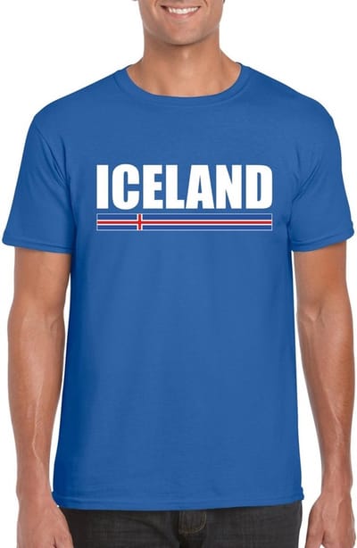Blauw IJsland supporter t-shirt voor heren - IJslandse vlag shirts S