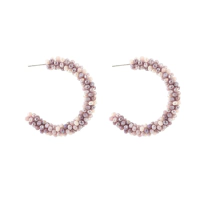 Oorbellen Strass Violet/Beige - Stainless steel – 4.5 cm – Trendy – Nikkelvrij -Verkleurt niet