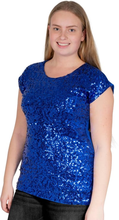 Pailletten topje/ shirt - Blauw - Maat 42/44 - Maat L/XL