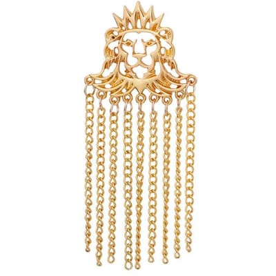 Broche lion en métal avec pompon, chaîne, couronne, badge, épingles à revers, bijoux vintage, pour femmes et hommes, accessoires beige
