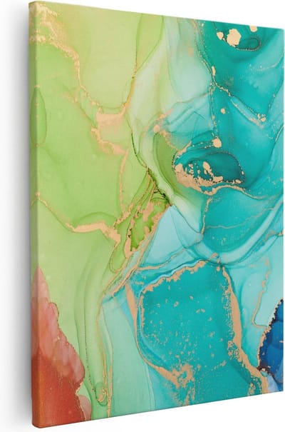 Artaza Canvas Schilderij Marmer Abstract - 40x50 cm - Wanddecoratie Groen - Muurdecoratie Blauw - Kamer Accessoires