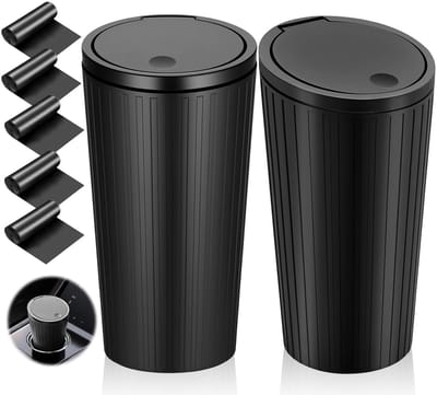 Thijox - Auto Prullenbak 2 Stuks met Deksel, Waterdicht, Geurdicht, Ruimtebesparend, ABS Kunststof, Inhoud 650 ml, Set met 5 Afvalzakken voor Bekerhou
