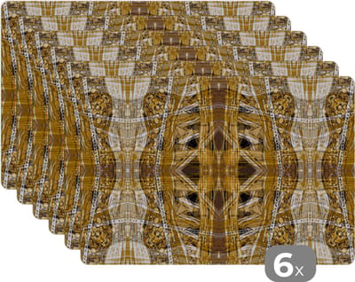 Placemat - Placemats kunststof - Goud - Afrika - Patronen - Dieren - 45x30 cm - 6 stuks - Hittebestendig - Anti-Slip - Onderlegger - Afneembaar