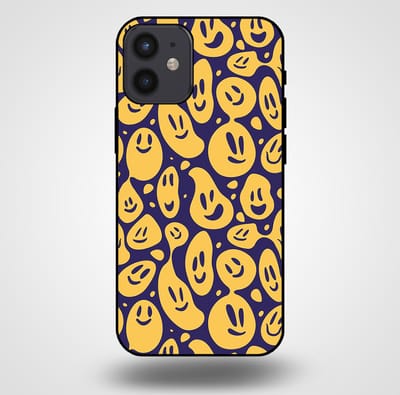 Smartphonica Telefoonhoesje voor iPhone 12 Mini met smiley opdruk - TPU backcover case emoji design - Paars Geel geschikt voor iPhone 12 Mini