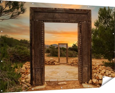 Gards Tuinposter Cale Llentia Deur Opening in Ibiza - 180x120 cm - Tuindoek - Tuindecoratie - Wanddecoratie buiten - Tuinschilderij