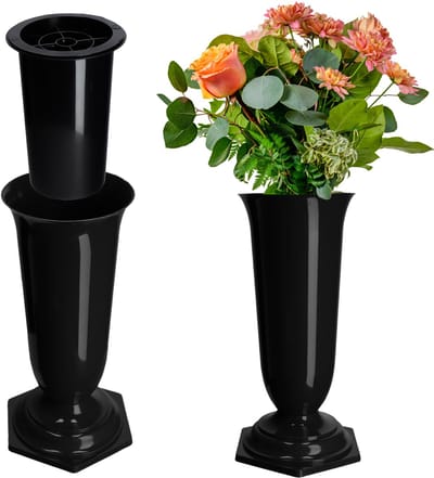 KADAX Grafvaas Van Kunststof, Bloemenvaas Voor Begraafplaats, Weerbestendige En Vorstbestendige Steekvaas Voor Grafdecoratie (15,5 Cm, Zwart)