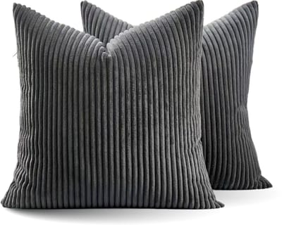 Kussenhoes Zachte Ribstof (2 stuks) - Houtskool - 45x45 cm - Gestreept Corduroy Kussenhoes - Ribfluweel Kussen - Sierkussen Zonder Vulling - Bankkussen / Zetelkussen / Decoratiekussen - Vele diverse kleuren