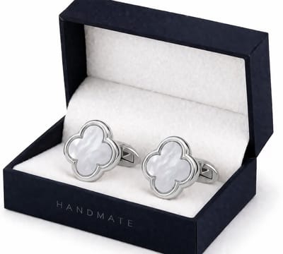Manchetknopen Klaver - Luxe Parelmoer Manchetknopen - Mother of Pearls Clover Cufflinks - Zilver
