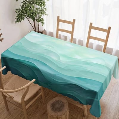 Rechthoekige Tafelkleed met Oceaan Golfpatroon voor Tafeldecoratie Keuken Eetkamer Waterdicht Herbruikbaar Tafelkleed voor Tafel Bruiloft Feest 90x140cm blue