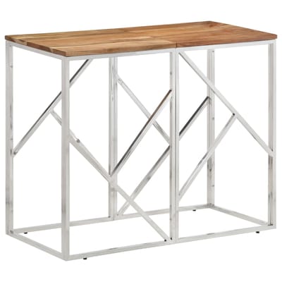 vidaXL - Wandtafel - roestvrij - staal - en - massief - acaciahout - zilverkleurig