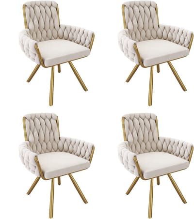 Fluwelen eetkamerstoel - set van 4 - fauteuil - enkele luxe woon- en slaapkamer draaistoel - lounge draaistoel - beige