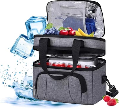 4 Laags Geïsoleerde Koeltas - Geïsoleerde Koeltas - Lunchtas Dubbellaagse Opslag - 12 L Picknicktas - Slijtvast 600D Oxford Materiaal - Warmte / Koude Retentie 12 uur - Lekvrij / Waterdicht / Stofdicht - Grijs