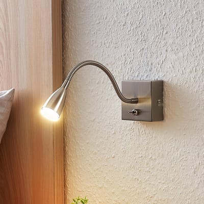 Lindby Jolka LED leeslampje, schakelaar, nikkel