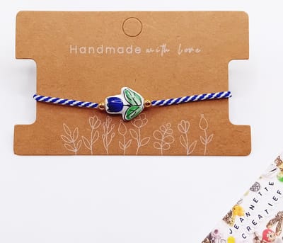 Jeannette-Creatief® - Holland - Souvenir Blauwe Tulp Koordarmband Schuifknoop Gold - Souvenirs - Armband met Schuifknoop - Koordarmband
