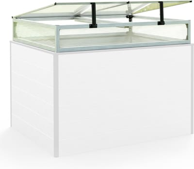Moestuinbak opzetstuk van aluminium en polycarbonaat Tuinkas plantenbak voor tuin, balkon, met dakvenster kleppen, UV en weerbestendig, 77 x 119 cm