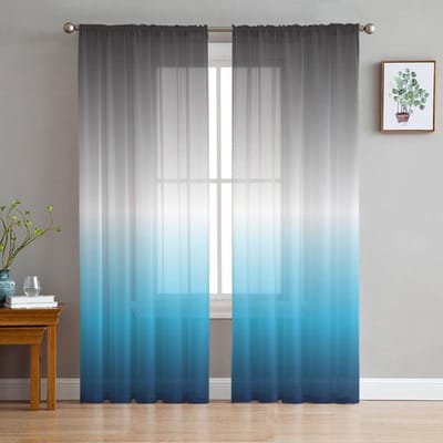 Cyaan Turkoois Paars Verloop Doorzichtige Gordijnen Voor Woonkamer Slaapkamer Tule Raambekleding Voor Keuken Decoratie 135W x 160H(cm)