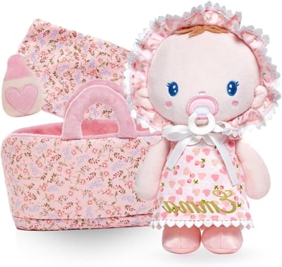 Zachte babypop - Pluche pop Knuffelpop - Doen alsof spelen - Gepersonaliseerde naam - 20 cm - Cherry Baby-roze
