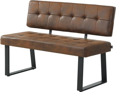 Industriële Eetkamerbank met Rugleuning – 120 cm Zitbank in Lederlook Bruin