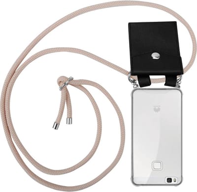 Cadorabo Hoesje geschikt voor Huawei P9 LITE 2016 / G9 LITE in PEARLY ROSE GOUD - Silicone Mobiele telefoon ketting beschermhoes met zilveren ringen, koordriem en afneembaar etui