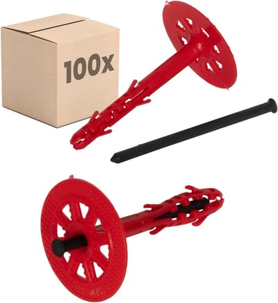 Isolatiepluggen 100 stuks - Gevelisolatie pluggen - ETICS montage - ETA gecertificeerd - Ø10x100mm - Rood