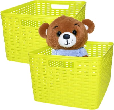 Plasticforte Opbergmand - 4x - Kastmand - rotan kunststof - limegroen - 18 Liter - 29 x 39 x 20 cm