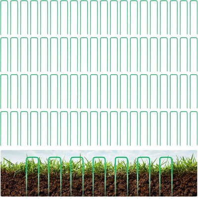 Set van 100 Stevige U-Vormige Grondpennen - 15 cm Groen Metaal voor Grondzeil en Kunstgras