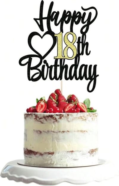 Jealie Taarttopper 18 jaar - Happy Birthday decoratie - Goud Zwart
