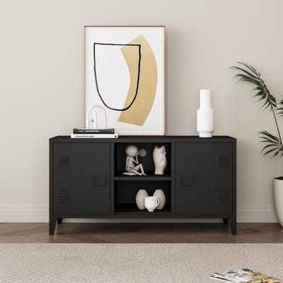 TV meubel Kotka 113x40x58 cm staal met 2 deuren zwart [en.casa]
