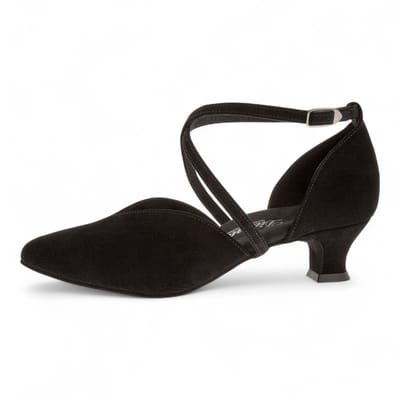 Diamant 107 - 013 - 001 - Dames gesloten dansschoenen - Zwart suède - Stabile spaanse Hak 4.2 cm - Elegante en comfortabele damesdansschoen uit de Comfort - collectie - Gekruiste band over de wreef - Flexibele suède zool - Diamant - Zwart - 39.5