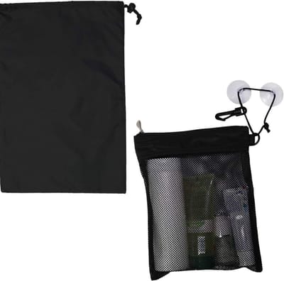 Famanu - Waterdichte Multifunctionele Toilettas voor Gym, Reizen, Zakelijke en Opvouwbare Draagbare Opknoping Badkamer Mesh Caddy met Natte & Droge Opslag Zuignap Tote voor Mannen Vrouwen