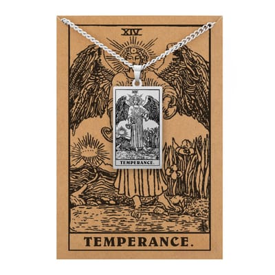 Tarot Ketting XIV: Matigheid / Temperance - Inclusief Rider-Waite Kaart - Zilverkleurig Stainless Steel - 60cm - Pax Amare