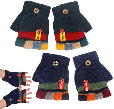Dailygoods- Wanten voor Kinderen - 2 Paar Vingerloze Gebreide Winterhandschoenen - Imitatie Kasjmier - Kleurrijke Pasvorm - Warm en Zacht - Handschoenen
