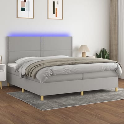 vidaXL - Boxspring - met - matras - en - LED - stof - lichtgrijs - 200x200 - cm
